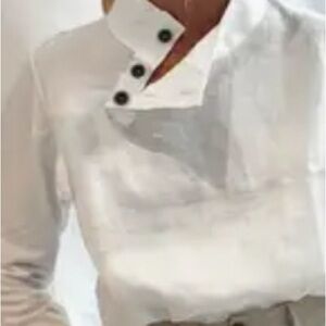Solid Slant Button Blouse, Versatile Mock Neck Long Sleeve typetecido LINHO